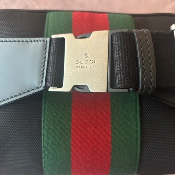 Gucci Black Belt Bag with Red and Green Web Stripe - Picture 3 of 5